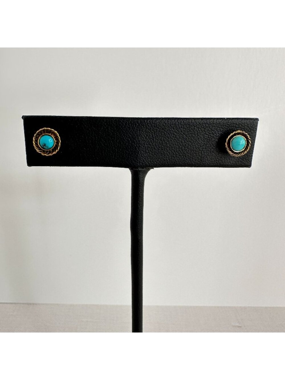 Sterling Silver Gold Overlay Turquoise Stud Earrings Rope Border 3/8"